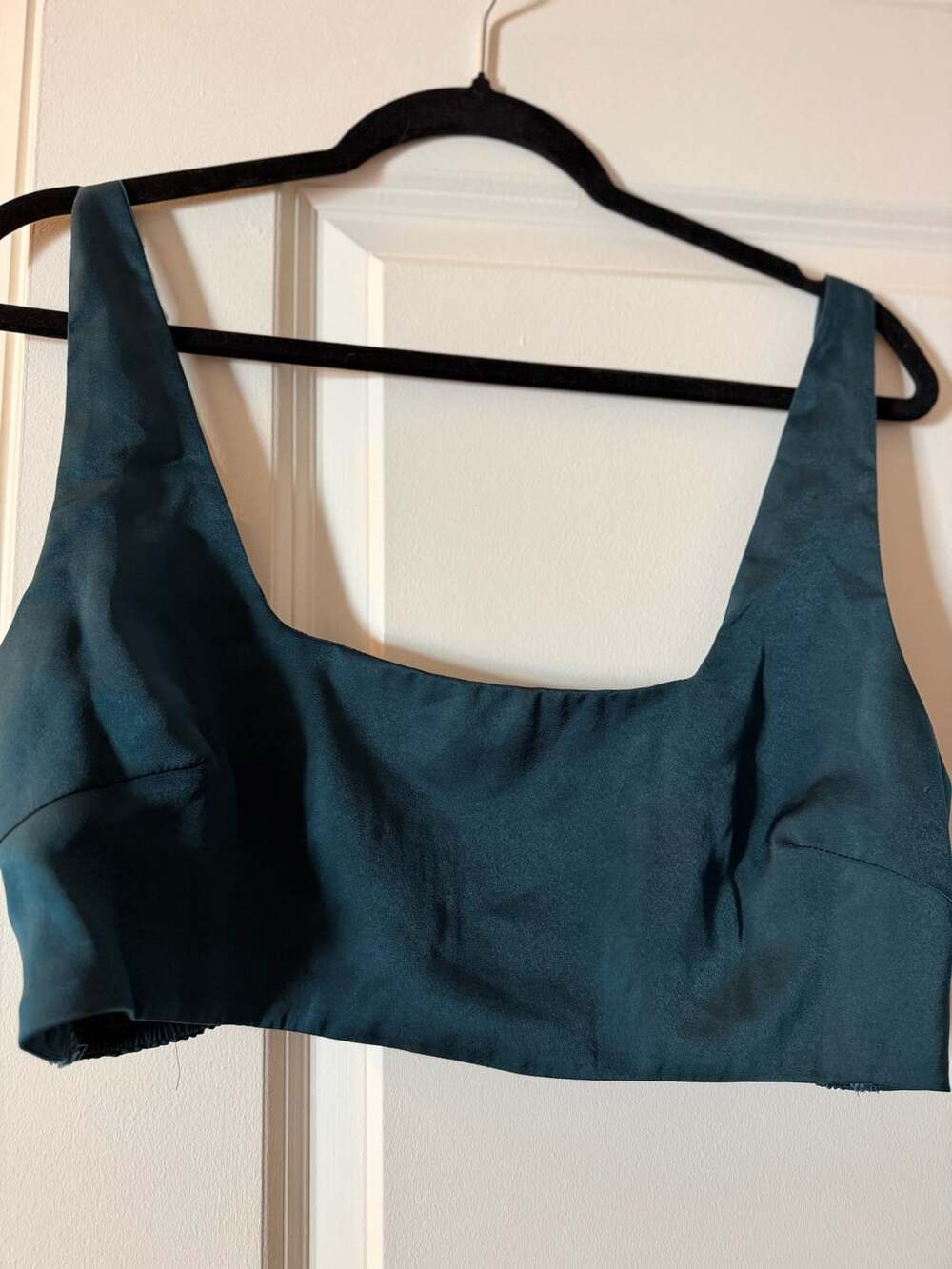 NIA Green Satin Square Neck Cropped Tank Top with Smocked Back Size L